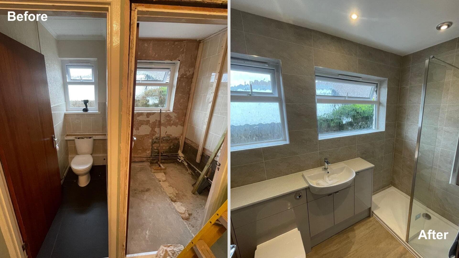Before and after of a bathroom renovation completed by JM Plumbing Services